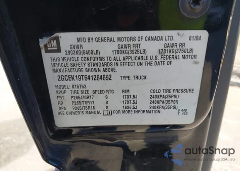 2004 Chevrolet Silverado 1500 Z71 z USA, uszkodzony, nr VIN 2GCEK19T641264692